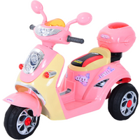 Pink electric ride-on toy tricycle with handlebars, headlight, and rear storage box for kids by HOMCOM.