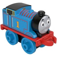 Blue Thomas & Friends mini train toy with red wheels and smiling face, featuring the number 1 on the side.