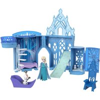 Elsa's Snowy Surprises Playset with blue castle, slide, Elsa figure, Olaf, and snowgies.