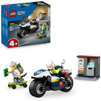 LEGO City Police Motorcycle Chase set with police bike, officer, thief on skateboard, and ATM.