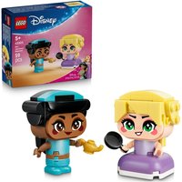 LEGO Disney Princess playset with mini Jasmine in teal outfit and Rapunzel in purple dress, includes accessories.