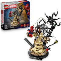 LEGO Marvel set 76334 featuring Spider-Man and Sandman figures with web elements and a sand vortex base.