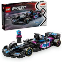 LEGO Speed Champions BWT Alpine F1 race car set with black, blue, and pink details, includes driver minifigure.