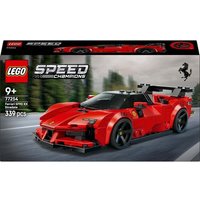 LEGO Speed Champions Ferrari SF90 XX Stradale set, red sports car with aerodynamic design and racing decals.