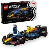 LEGO Speed Champions F1 car, dark blue and yellow with Oracle Red Bull branding, includes driver minifigure.