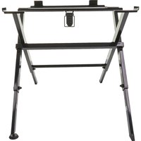 Black Milwaukee TSS 1000 Table Saw Stand with foldable steel frame and adjustable legs.
