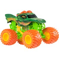 Green and orange Monster Jam 1:24 Dragon Monster Truck with dragon head design and large orange wheels.