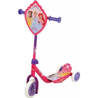 Pink Disney Princess tri-scooter with character graphics, purple handles, and white wheels.
