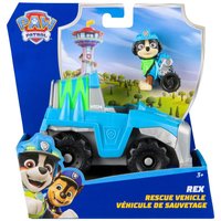 Blue Paw Core Vehicles Dino Rex toy with large black wheels, featuring cartoon character in a helmet on packaging.