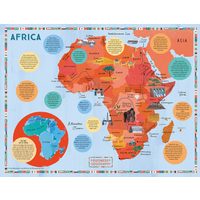 "Colorful Africa map jigsaw puzzle with 500 pieces, featuring countries, landmarks, and geographical facts"