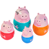 Peppa Pig Nesting Family Toy with four colorful pig figures in red, blue, orange, and teal, stackable design.