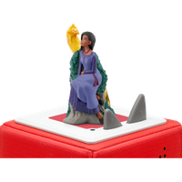 Disney Wish Tonie figurine of a woman in a purple dress with a yellow bird, seated on a red and white base.
