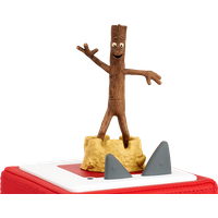 Stick Man audio character with smiling face, brown twig body, standing on sandy base for Toniebox.