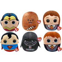 Wonder Woman Squish-a-Boo plush, 14-inch, with iconic costume, red star tiara, and large embroidered eyes.