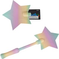Star-shaped wand with pastel rainbow colors, designed for credit card payments, featuring a handle and card slot.