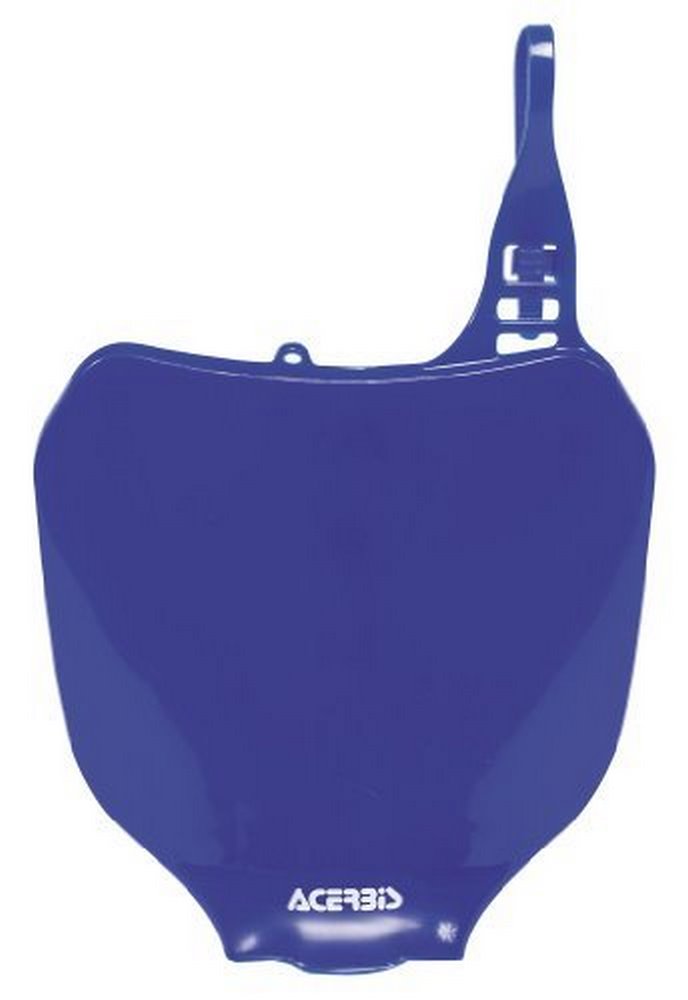 Blue plastic front number board for Yamaha YZF250 (2001-05) and YZF450 (2003-05), featuring a sleek design and a mounting tab for easy installation.