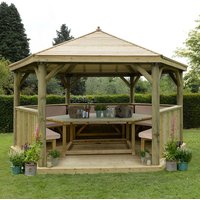 15'x13' (4.7x4m) Luxury Wooden Furnished Garden Gazebo with Timber Roof - Seats up to 19 people - image 2
