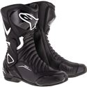 Black leather women's Stella Smx-6 V2 boots with white accents, featuring a sleek design, reinforced toe, and a zip closure for a secure fit.