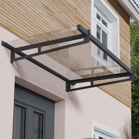 Grey and clear Palram Canopia Bremen door canopy with sleek metal frame and transparent panel, mounted above a door.