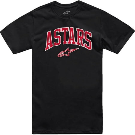 Black short sleeve t-shirt featuring "ASTARS" in bold red lettering across the chest, made from soft cotton material, ideal for casual wear.
