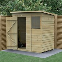 Wooden shiplap shed with pent roof, single door, and window, pressure treated, 6' x 4', by Forest Garden.