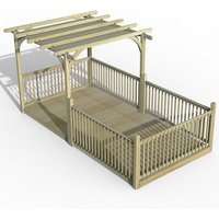 8' x 16' wooden pergola deck kit with retractable canopy, slatted roof, and railing by Forest Garden.
