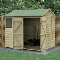 Wooden shiplap shed, 8'x6', reverse apex roof, double doors open, pressure treated, 25-year guarantee, green roof.