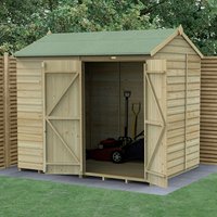 Wooden shed with shiplap cladding, reverse apex roof, double doors, windowless, pressure treated, 8' x 6'.