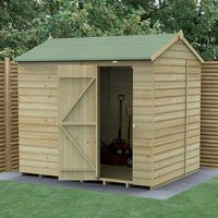 Wooden shiplap shed, 8'x6', reverse apex roof, pressure treated, windowless, double doors, green roof, natural wood finish.