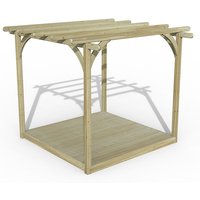 Wooden 8' x 8' pergola deck kit with slatted roof and sturdy corner posts, natural finish by Forest Garden.