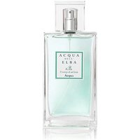Clear glass bottle of Acqua dell'Elba unisex marine perfume, 100 ml, with light blue liquid and silver spray nozzle.