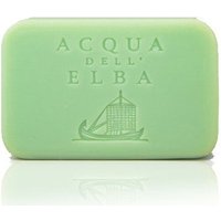 Green rectangular Acqua dell'Elba soap with embossed logo and sailboat design, 150g bar.