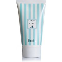 White and turquoise striped tube of Acqua dell'Elba Bimbi Body Cream, 150 ml, with logo and text on front.