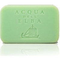 Green rectangular Acqua dell'Elba Classica soap with embossed logo and boat design.