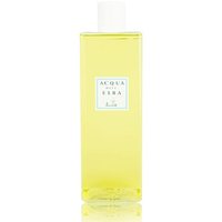 Clear rectangular bottle with yellow liquid, white cap, and Acqua dell'Elba label for aromatic diffuser refill.
