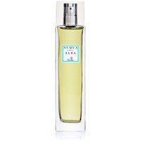 Clear glass bottle with silver spray cap, green label, containing yellow liquid; Acqua dell'Elba spicy room spray.