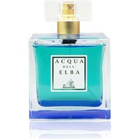 Square glass bottle of Acqua dell'Elba Donna Blu perfume, blue gradient liquid, gold spray nozzle, clear cap.