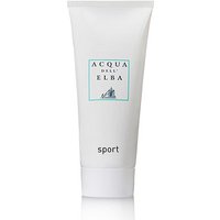 White tube of Acqua dell'Elba Sport Body Cream, 200 ml, with blue logo and "sport" text at the bottom.