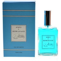 Blue rectangular bottle of Acqua di Sestri Levante unisex floral perfume, silver cap, matching box with elegant design.