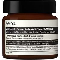 Aesop Chamomile Concentrate Anti-Blemish Masque, brown jar with black lid, white label with black text, 60 ml.