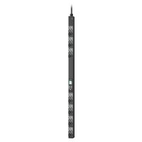 Black APC NetShelter PDU with 42 AC outlets, vertical 0U design, and digital display.