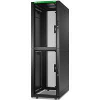 Black APC NetShelter SX server rack enclosure, 2 x 20U, with mesh doors and green accents, 600W width.