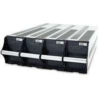 APC SYBT9-B4 UPS battery, rectangular, black and silver, with four front-facing handles and vented panels.