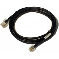 Black APG Cash Drawer cable, RJ-12/RJ-45 connectors, 1.5 m length, coiled with clear connectors.