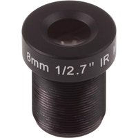 Black Axis 02009-001 security camera lens, 8mm, 1/2.7" IR marking, cylindrical with threaded base.