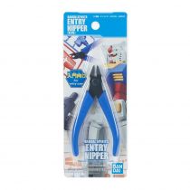 Blue plastic nippers with black cutting edges, packaged in a clear blister with a blue and white backing, labeled "Bandai Spirits Entry Nipper."