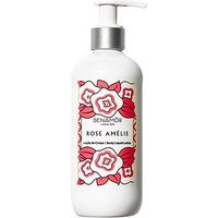 White Benamor Rose Amelie body lotion bottle with pink floral design and pump dispenser, 300 ml.