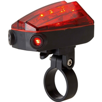 Black and red Avilo bicycle safety light with LED indicators and adjustable mounting bracket.