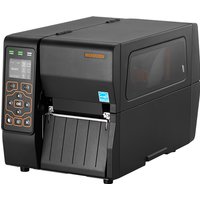 Black Bixolon XT3-40 label printer with digital display, control buttons, and transparent side panel.
