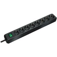 Black Brennenstuhl power extension strip with 8 AC outlets and green switch, 3-meter cord.